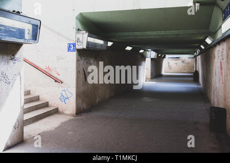 Central railway station underpass to the platforms in Gyor, Hungary Stock Photo