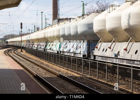 Slovakian freight train of tank cars staying at the central railway station in Gyor, Hungary Stock Photo