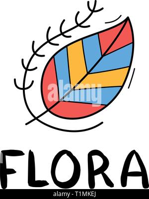 Hand draw leaf icon in doodle style for your design with lettering. Stock Vector