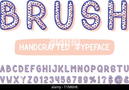 Bold brush sans serif font. Vector hand drawn artistic alphabet. Retro Typography. Vector Illustration. Stock Vector