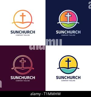 Template logo for churches and Christian organizations cross of Calvary in the sun. Calvary cross church logo Stock Vector