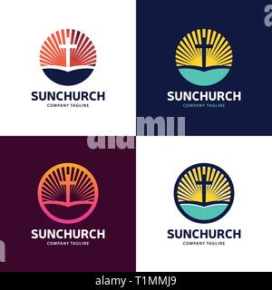Template logo for churches and Christian organizations cross of Calvary in the sun. Calvary cross church logo Stock Vector