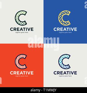 Minimal Line Letter Initial C Logo Design Template with texture. Vector Logotype Illustration. Stock Vector