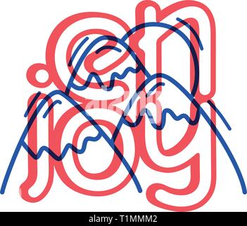 Hand draw Doodle mountain and sun travel icon. Stock Vector