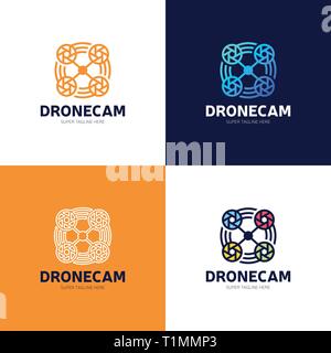 Aerial Shot Drone Logo. Photography with aero photo line logotype Stock Vector