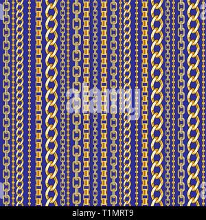 Abctract seamless pattern with golg chain on blue background for fabric. Trendy repeating print. Stock Vector