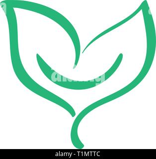Vegan calligraphy logo with green leaves for organic food. Vegan ...