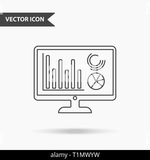 Modern and simple vector illustration of a monitor with chart icon. Flat image with thin lines for application, interface, presentation, infographics  Stock Vector