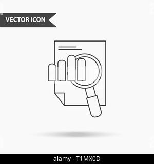 Modern and simple vector illustration of magnifying glass with document and chart icon. Flat image with thin lines for application, interface, present Stock Vector