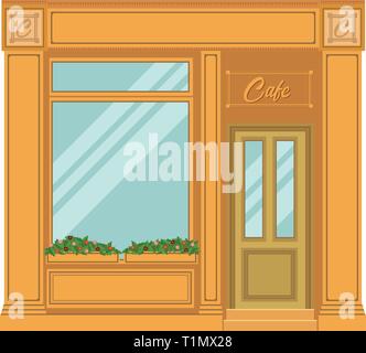 Vector modern cafe detailed facade in flat style. Flat style illustration. Vector illustration. Stock Vector