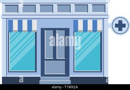 Vector modern drugstore detailed facade in flat style. Vector illustration. Flat style illustration Stock Vector