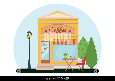 Vector modern cafe detailed facade in flat style. Vector illustration. Stock Vector
