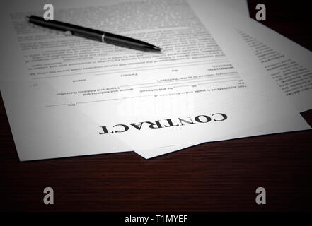 The contract on desktop, selective focus image on sign a contract Stock Photo