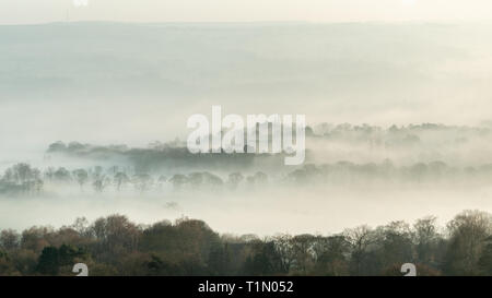 Scalebor Park in Yorkshire village, Burley-in-Wharfedale, shrouded in mist,  UK