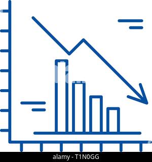 Falling markets line icon concept. Falling markets flat vector symbol ...