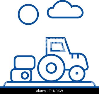 Farm harvest,tractor line icon concept. Farm harvest,tractor flat  vector symbol, sign, outline illustration. Stock Vector