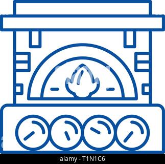 Fireplace brick line icon concept. Fireplace brick flat  vector symbol, sign, outline illustration. Stock Vector