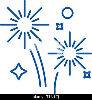 Fireworks holidays line icon concept. Fireworks holidays flat  vector symbol, sign, outline illustration. Stock Vector