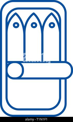 Fish preserves line icon concept. Fish preserves flat  vector symbol, sign, outline illustration. Stock Vector