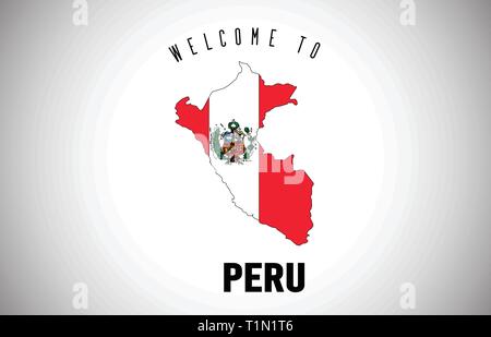 Peru Welcome to Text and Country flag inside Country Border Map. Uruguay map with national flag Vector Design Illustration. Stock Vector