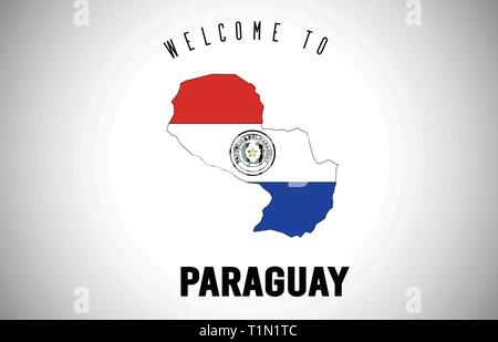 Paraguay Welcome to Text and Country flag inside Country Border Map. Uruguay map with national flag Vector Design Illustration. Stock Vector