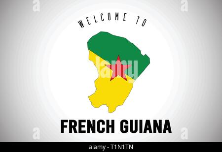 French Guiana Welcome to Text and Country flag inside Country Border Map. Uruguay map with national flag Vector Design Illustration. Stock Vector