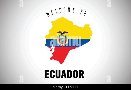 Ecuador Welcome to Text and Country flag inside Country Border Map. Uruguay map with national flag Vector Design Illustration. Stock Vector