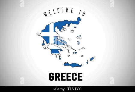 Greece Welcome to Text and Country flag inside Country Border Map. Uruguay map with national flag Vector Design Illustration. Stock Vector