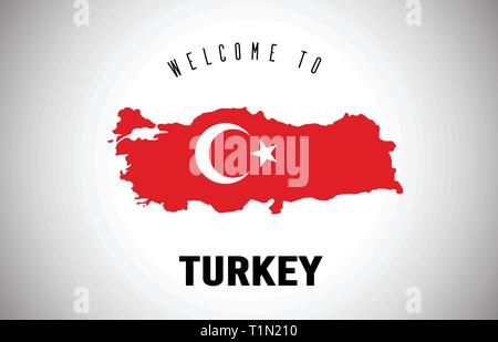 Turkey Welcome to Text and Country flag inside Country Border Map. Uruguay map with national flag Vector Design Illustration. Stock Vector