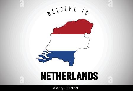 Netherlands Welcome to Text and Country flag inside Country Border Map. Uruguay map with national flag Vector Design Illustration. Stock Vector
