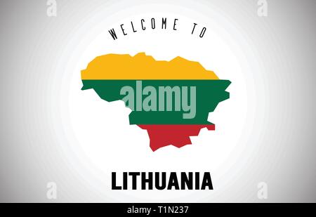 Lithuania Welcome to Text and Country flag inside Country Border Map. Uruguay map with national flag Vector Design Illustration. Stock Vector