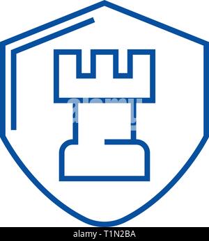 Fortress, castle shield line icon concept. Fortress, castle shield flat  vector symbol, sign, outline illustration. Stock Vector