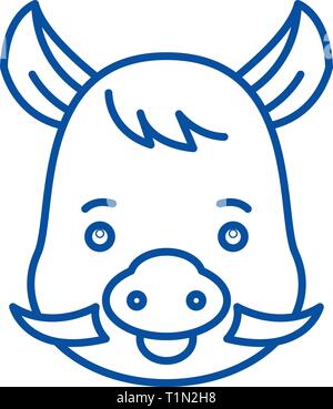 Funny boar line icon concept. Funny boar flat  vector symbol, sign, outline illustration. Stock Vector