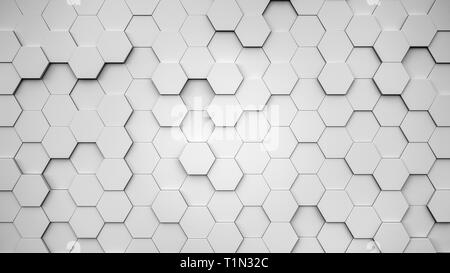 white 3d rendering of background wall with hexagonal design and honeycomb structure as template for webdesign Stock Photo
