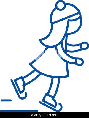 Girl skating line icon concept. Girl skating flat  vector symbol, sign, outline illustration. Stock Vector