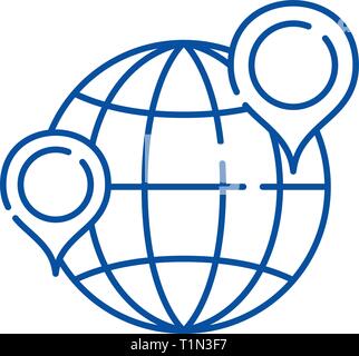 Globe with pointers line icon concept. Globe with pointers flat  vector symbol, sign, outline illustration. Stock Vector
