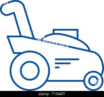 Grass cutter,gardening machine line icon concept. Grass cutter,gardening machine flat  vector symbol, sign, outline illustration. Stock Vector