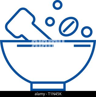 Grinding spices line icon concept. Grinding spices flat  vector symbol, sign, outline illustration. Stock Vector