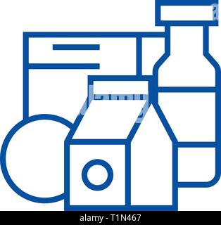 Grocery products,milk, cereals line icon concept. Grocery products,milk, cereals flat  vector symbol, sign, outline illustration. Stock Vector