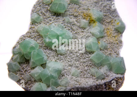 Green Fluorite mineral on the rock Stock Photo