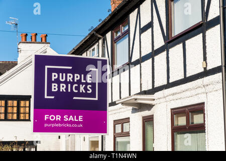 Purple Bricks estate agent for sale sign, Nottinghamshire, England, UK Stock Photo