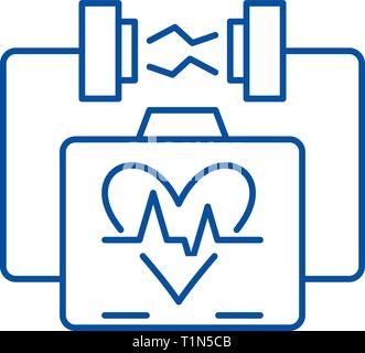 Heart stimulation line icon concept. Heart stimulation flat  vector symbol, sign, outline illustration. Stock Vector