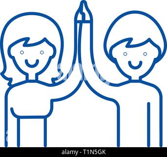 High five line icon concept. High five flat  vector symbol, sign, outline illustration. Stock Vector