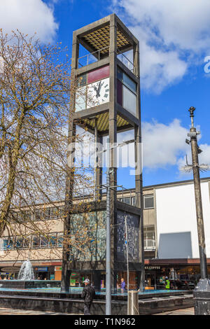 Westgate Shopping Centre town clock ,Stevenage Town Centre High Street, Hertfordshire, England, UK, GB Stock Photo