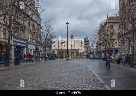 Dundee, Scotland, UK - March 22, 2019: High Street in the City Centre of Dundee with its Impressive Cobbled Streets  and Architecture Scotland Stock Photo