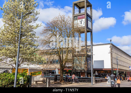 Westgate Shopping Centre town clock ,Stevenage Town Centre High Street, Hertfordshire, England, UK, GB Stock Photo