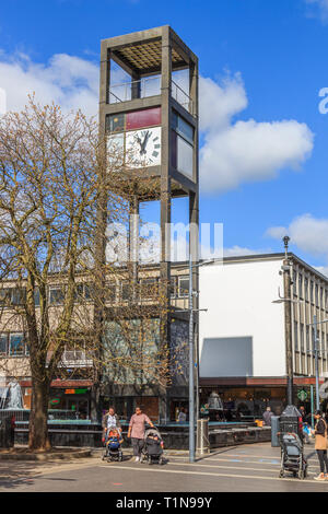 Westgate Shopping Centre town clock ,Stevenage Town Centre High Street, Hertfordshire, England, UK, GB Stock Photo