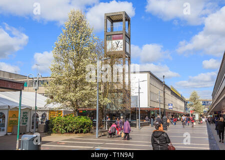 Westgate Shopping Centre town clock ,Stevenage Town Centre High Street, Hertfordshire, England, UK, GB Stock Photo