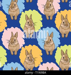 Abstract Easter Bunny Illustration. Colorful Seamless Pattern on Bright Blue Stock Vector