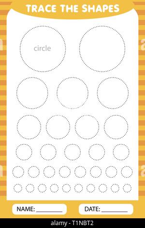 learning for children, drawing tasks. trace the geometric circles shapes around the contour. Stock Vector